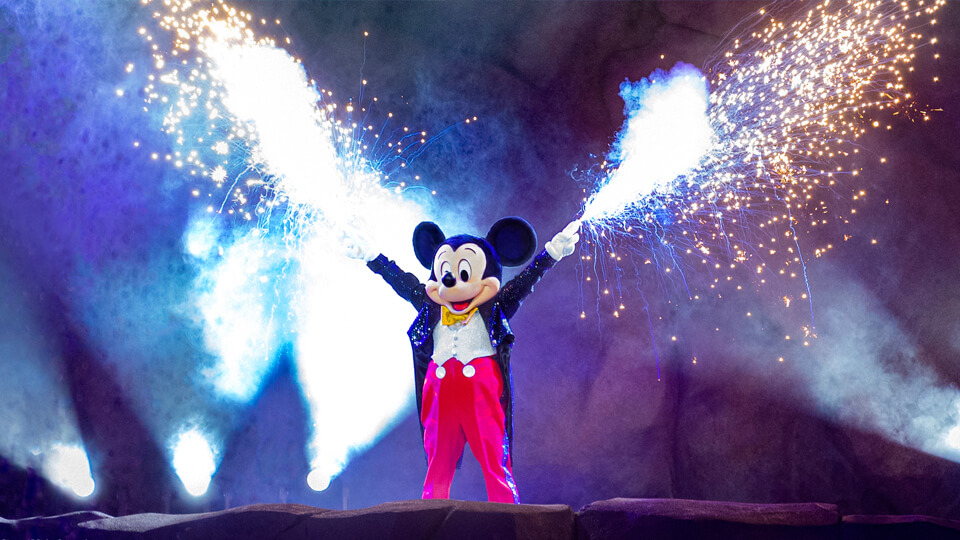 Mickey Mouse performing in Fantasmic at Disneyland
