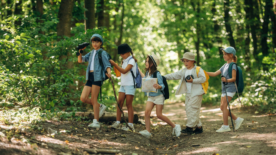 Children on an educational nature expedition